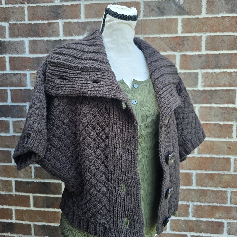 Anne Klein Brown Cable Knit Wool Sweater Women’s XS Chunky Cozy Textured